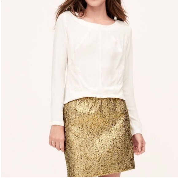Loft Gold Metallic Jacquard Mini Skirt NYE holiday - Picture 5 of 8